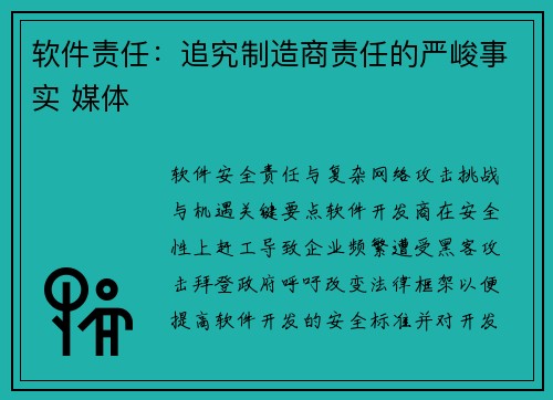 软件责任:追究制造商责任的严峻事实 媒体